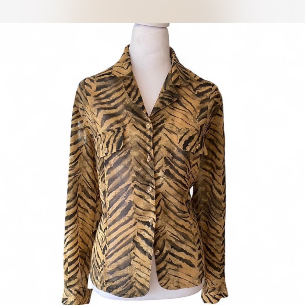 VTG Sheer Tiger Print Blouse Excellent Condition